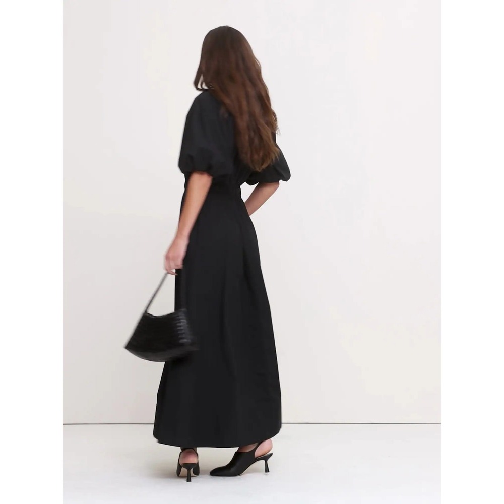 Banana Republic Fit & Flare Dress Size XL Black Scoop Neck Puff Sleeve Cotton - Picture 3 of 10